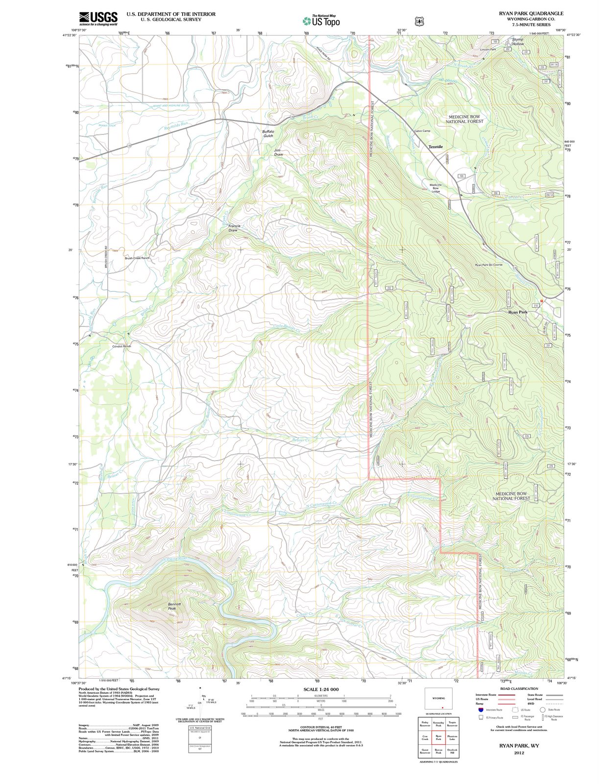 2012 Ryan Park, WY - Wyoming - USGS Topographic Map