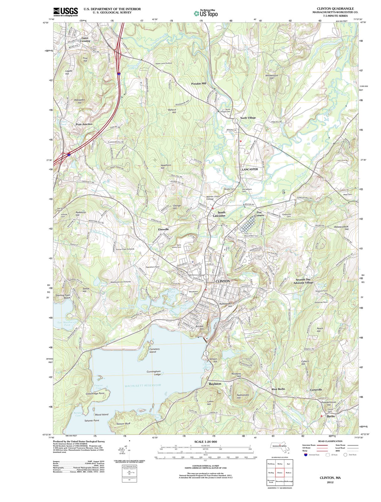 2012 Clinton, MA - Massachusetts - USGS Topographic Map