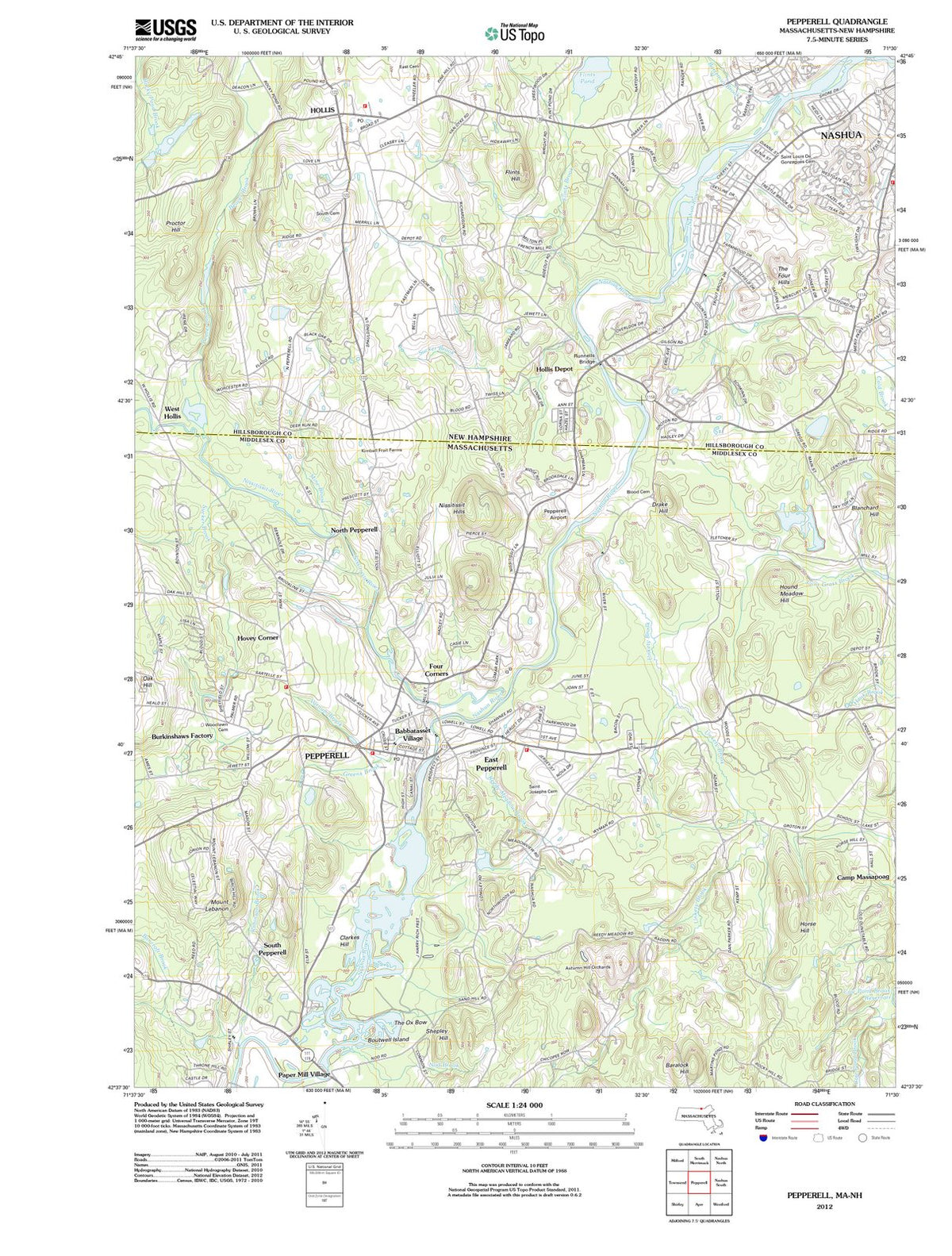 2012 Pepperell, MA - Massachusetts - USGS Topographic Map