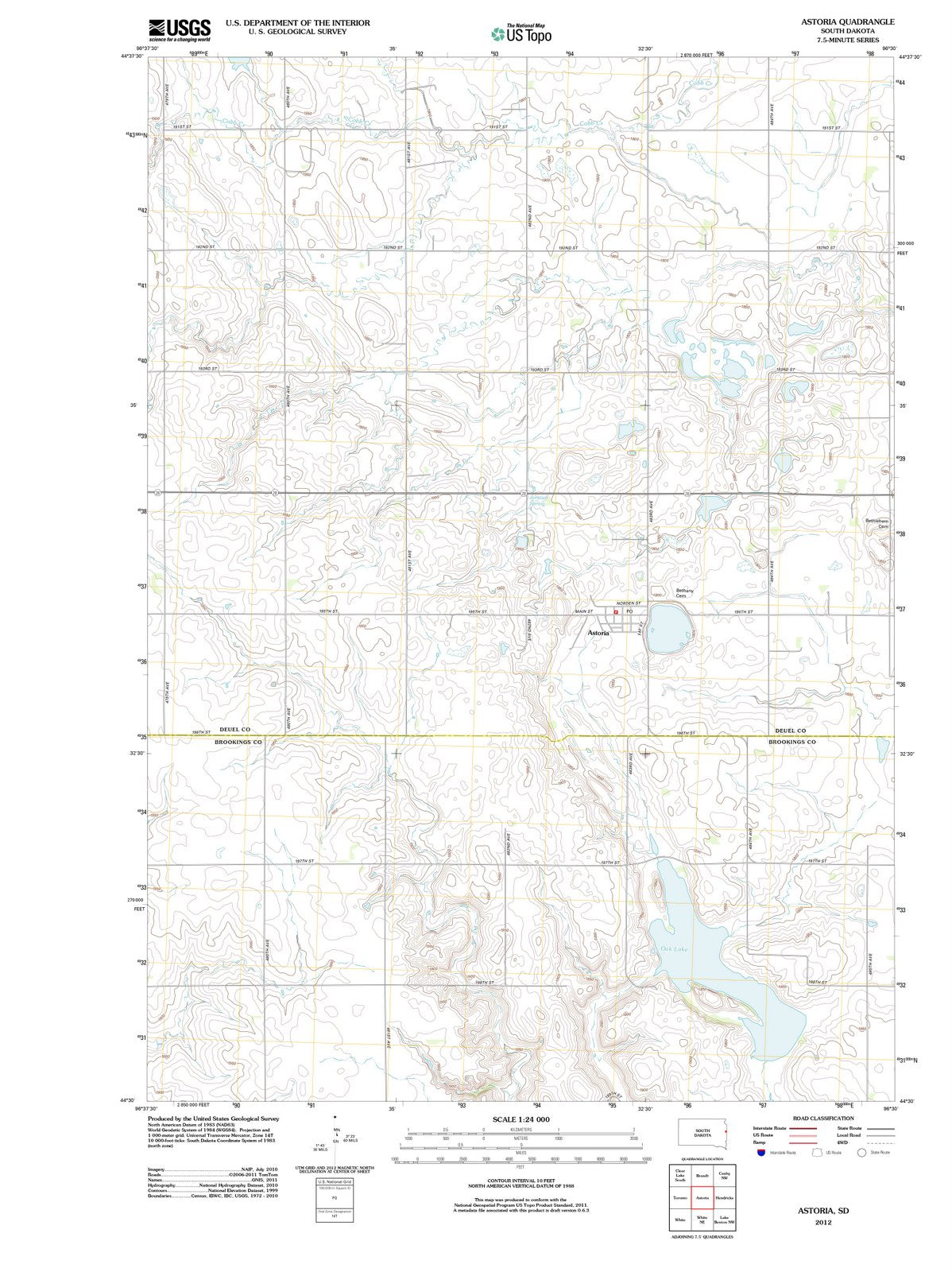 2012 Astoria, SD - South Dakota - USGS Topographic Map