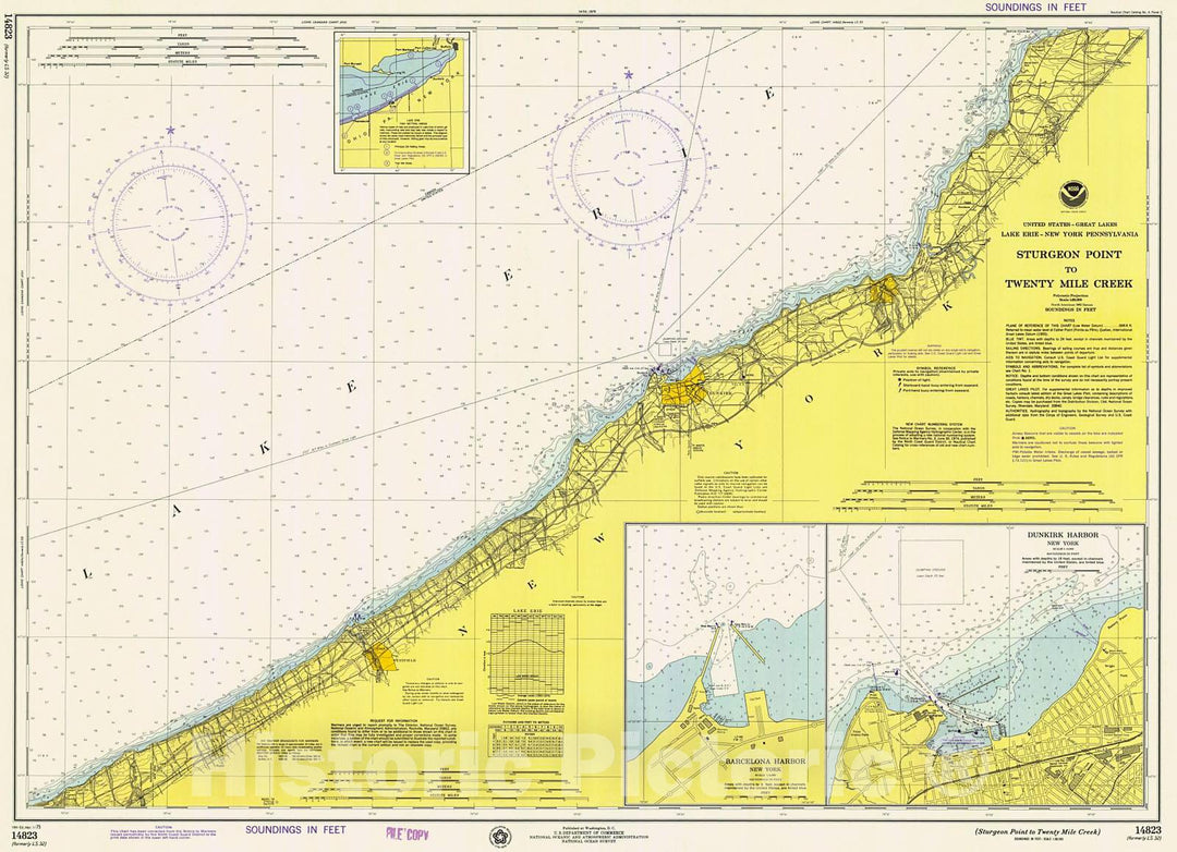 Historic Nautical Map - Sturgeon Point To Twenty Mile Creek, 1975 NOAA Chart - Pennsylvania, New York (PA, NY) - Vintage Wall Art