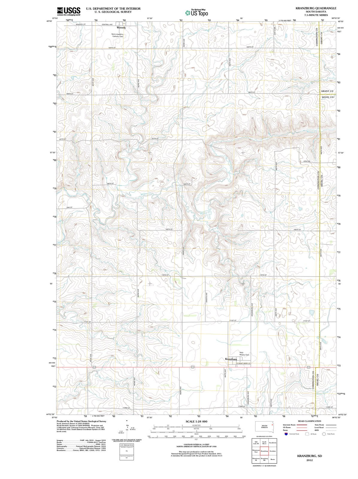 2012 Kranzburg, SD - South Dakota - USGS Topographic Map