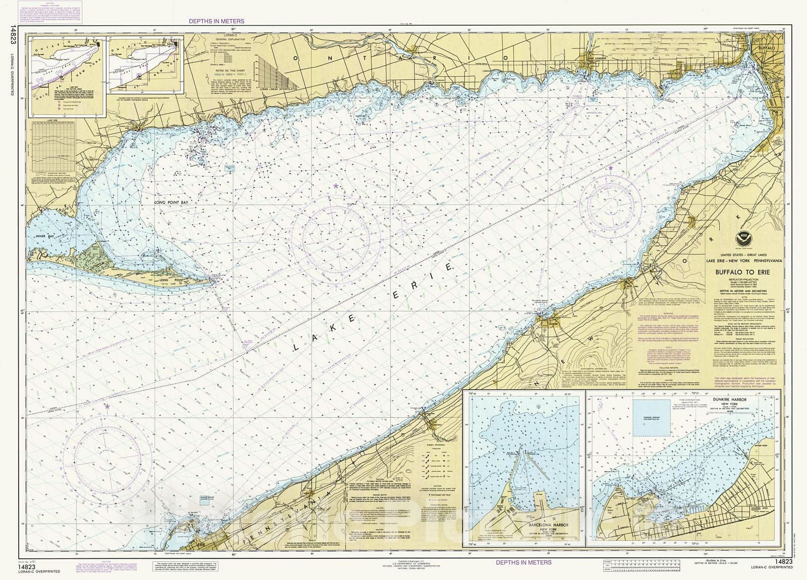Historic Historic Nautical Map - Buffalo To Erie, 1991 NOAA Chart - Ohio, Pennsylvania, New York (OH, PA, NY) - Antique Vintage Decor Poster Wall Art Reproduction