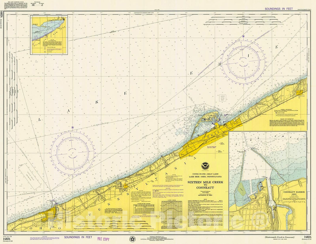 Historic Nautical Map - Sixteenmile Creek To Conneaut, 1975 NOAA Chart - Pennsylvania, Ohio (PA, OH) - Vintage Wall Art