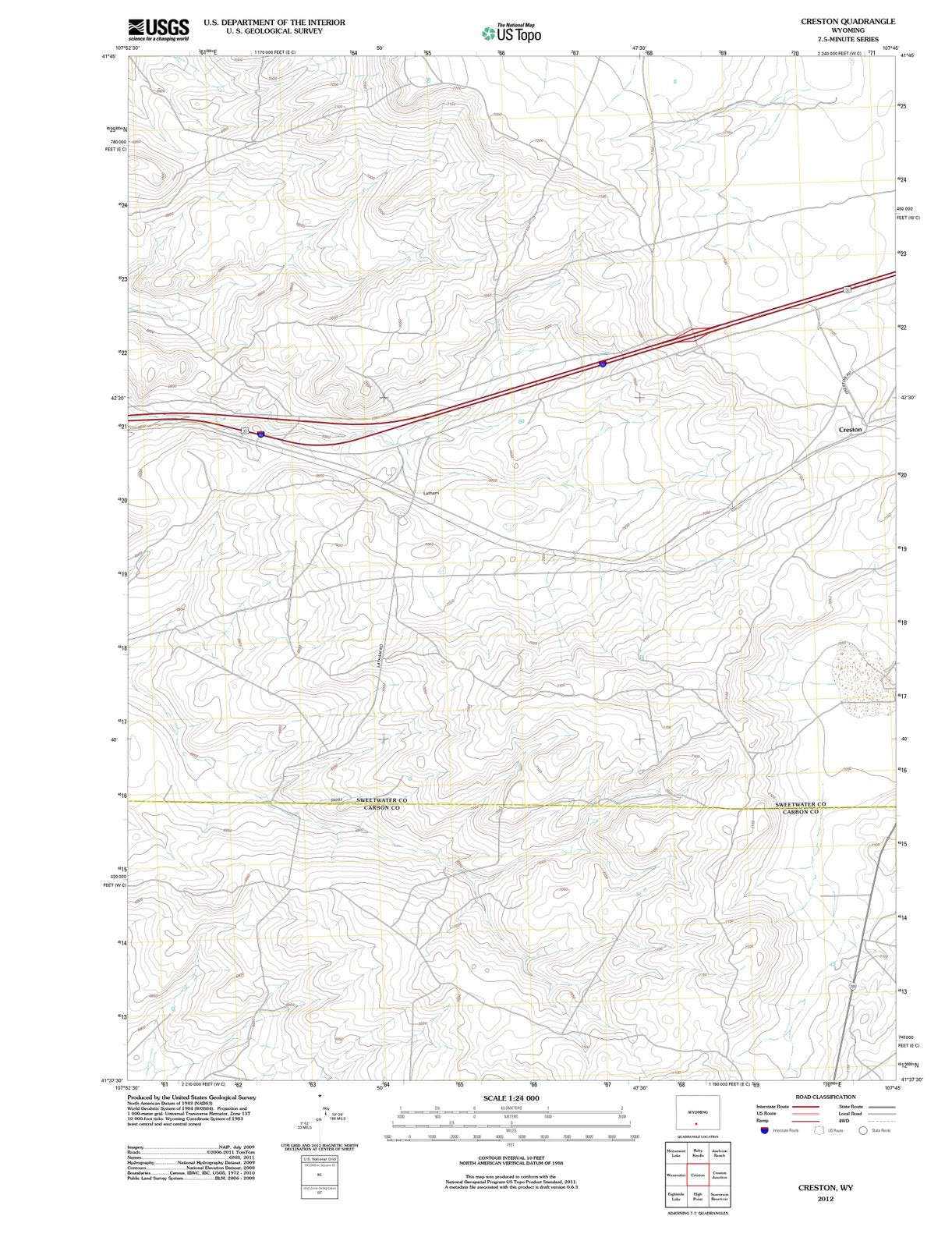 2012 Creston, WY - Wyoming - USGS Topographic Map
