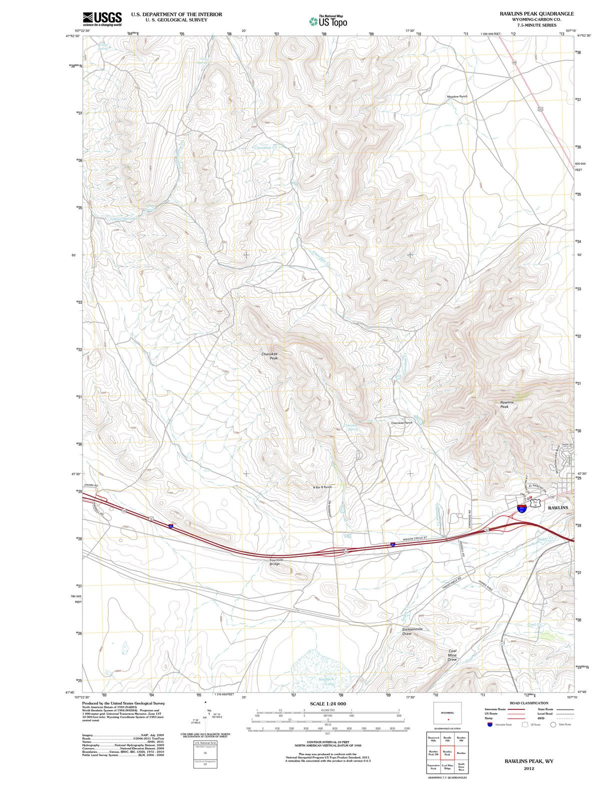 2012 Rawlins Peak, WY - Wyoming - USGS Topographic Map v2