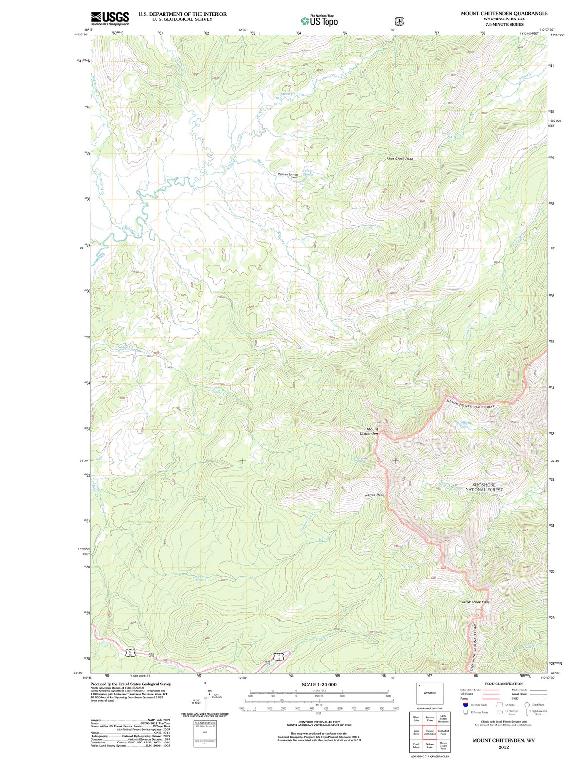 2012 Mount Chittenden, WY - Wyoming - USGS Topographic Map
