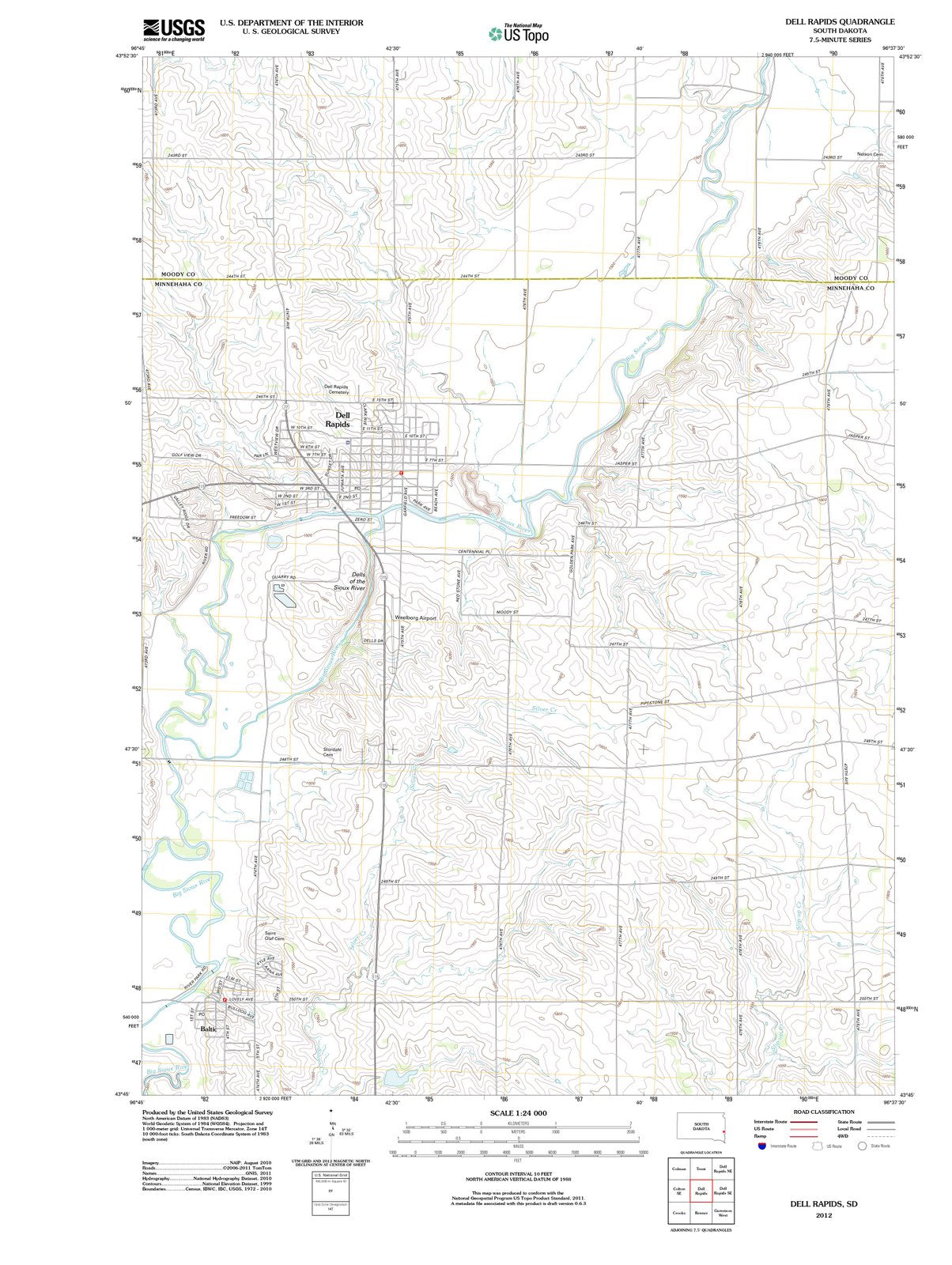 2012 Dell Rapids, SD - South Dakota - USGS Topographic Map