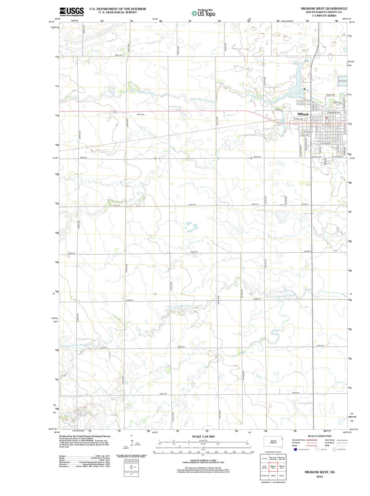 2012 Milbank West, SD - South Dakota - USGS Topographic Map