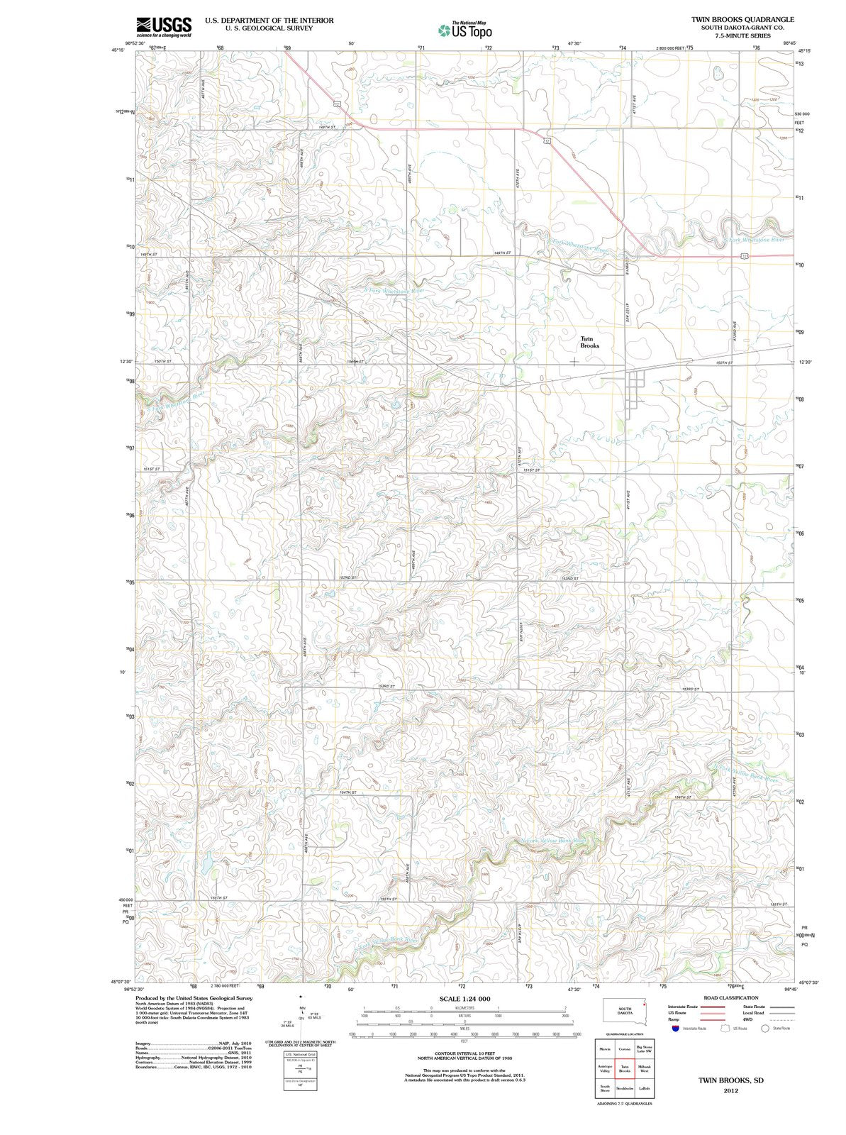 2012 Twin Brooks, SD - South Dakota - USGS Topographic Map