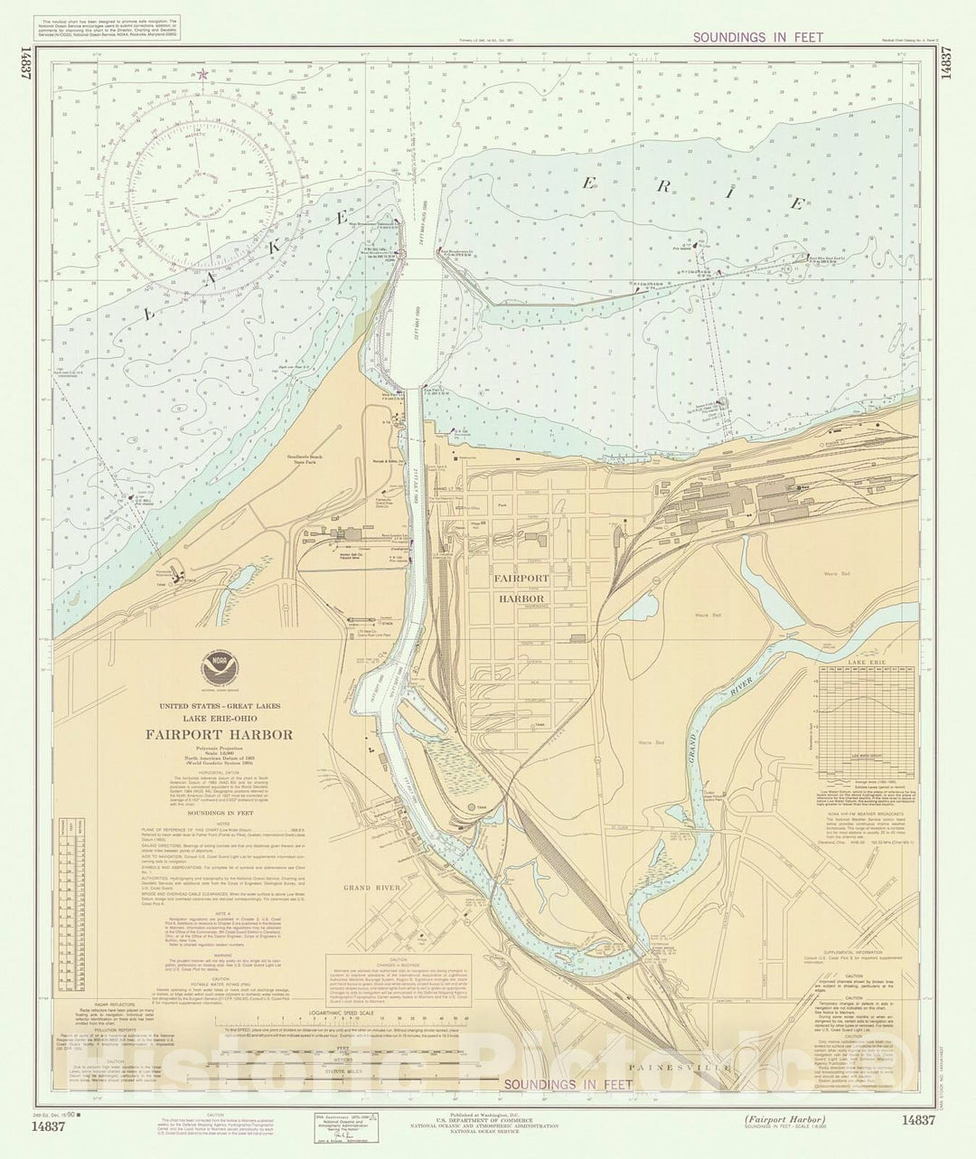 Historic Nautical Map - Fairport Harbor, 1990 NOAA Chart - Ohio (OH) - Vintage Wall Art