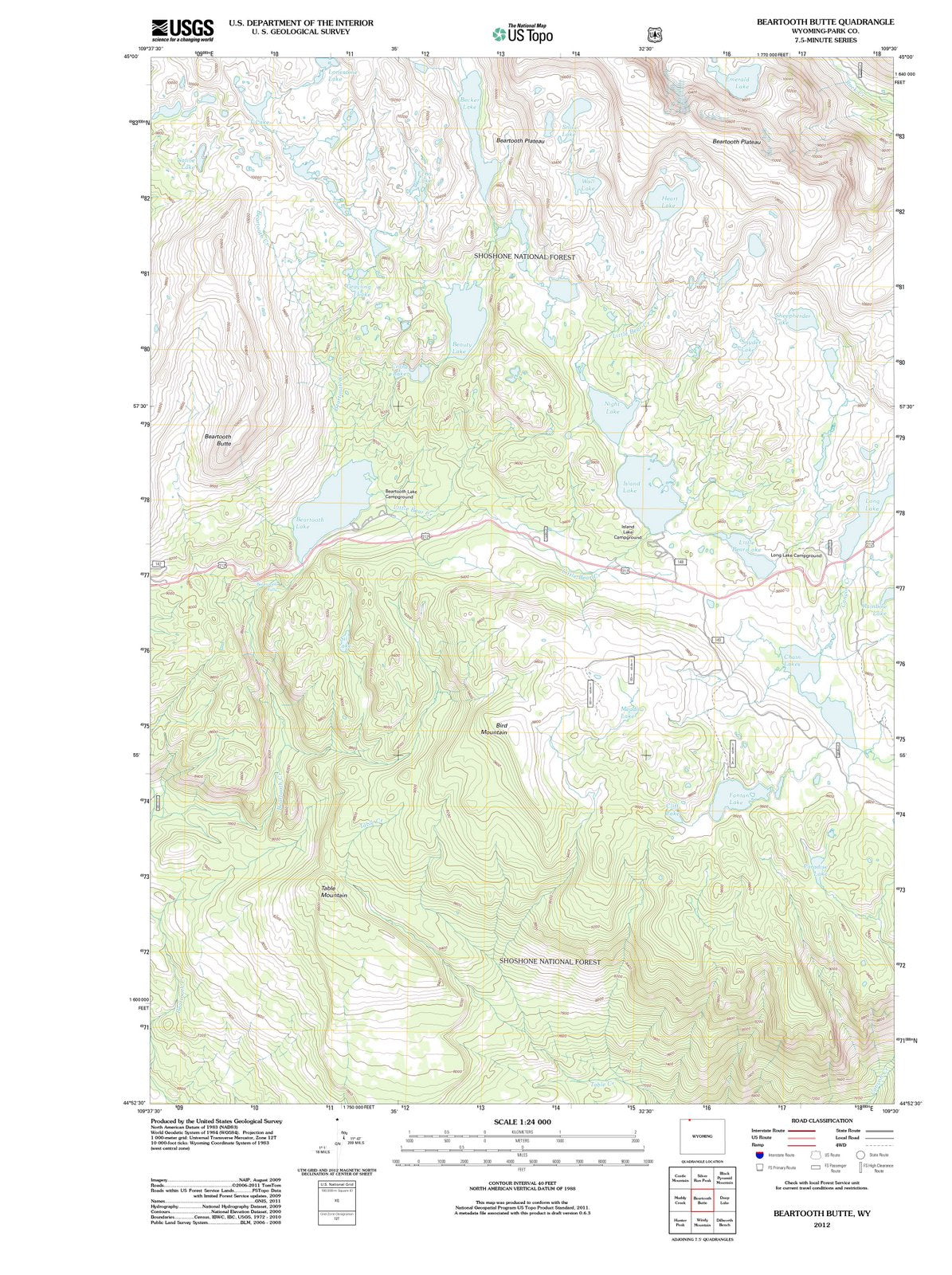 2012 Beartooth Butte, WY - Wyoming - USGS Topographic Map