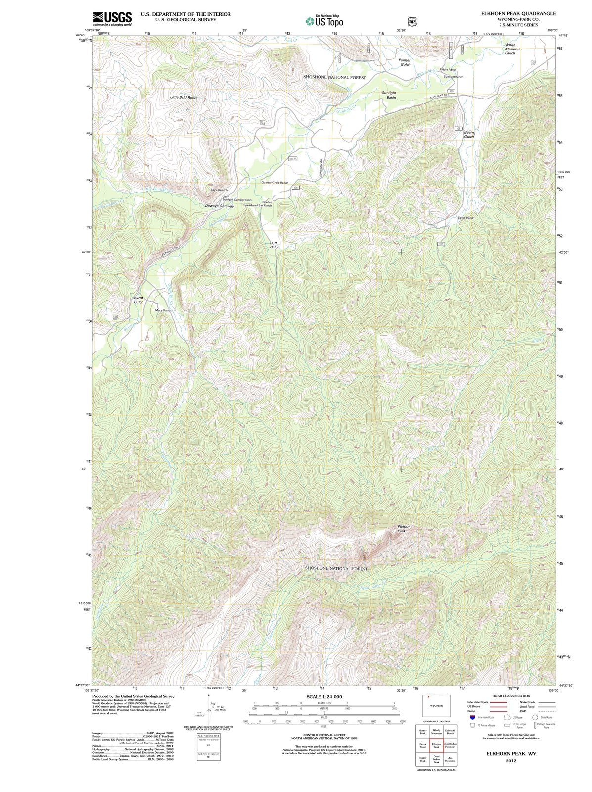 2012 Elkhorn Peak, WY - Wyoming - USGS Topographic Map