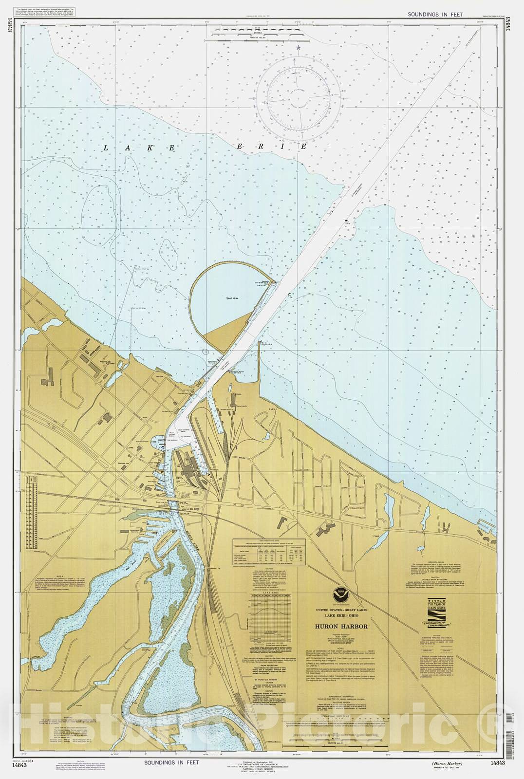 Historic Nautical Map - Huron Harbor, 1992 NOAA Chart - Ohio (OH) - Vintage Wall Art