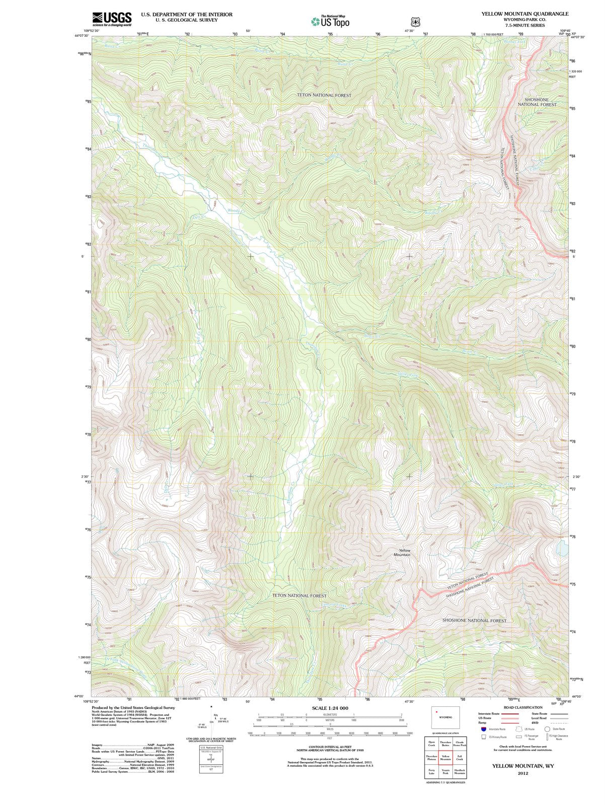 2012 Yellow Mountain, WY - Wyoming - USGS Topographic Map
