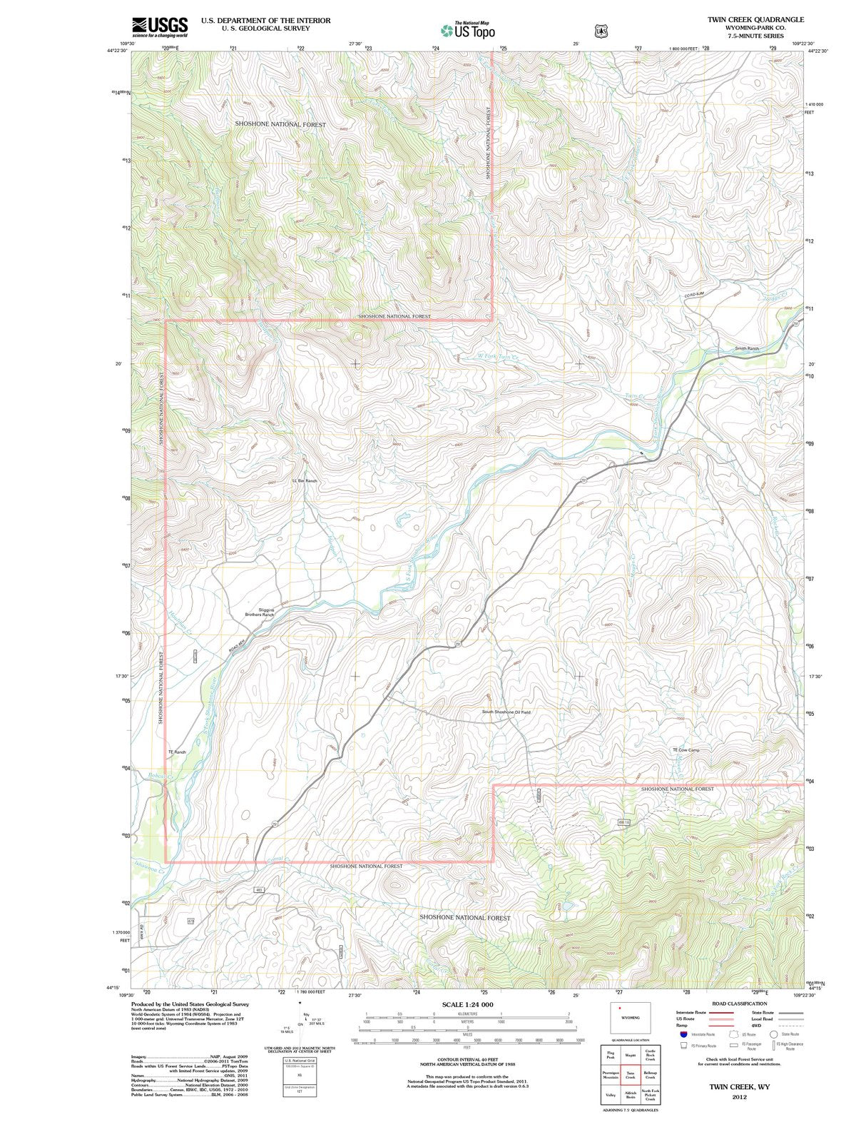 2012 Twin Creek, WY - Wyoming - USGS Topographic Map