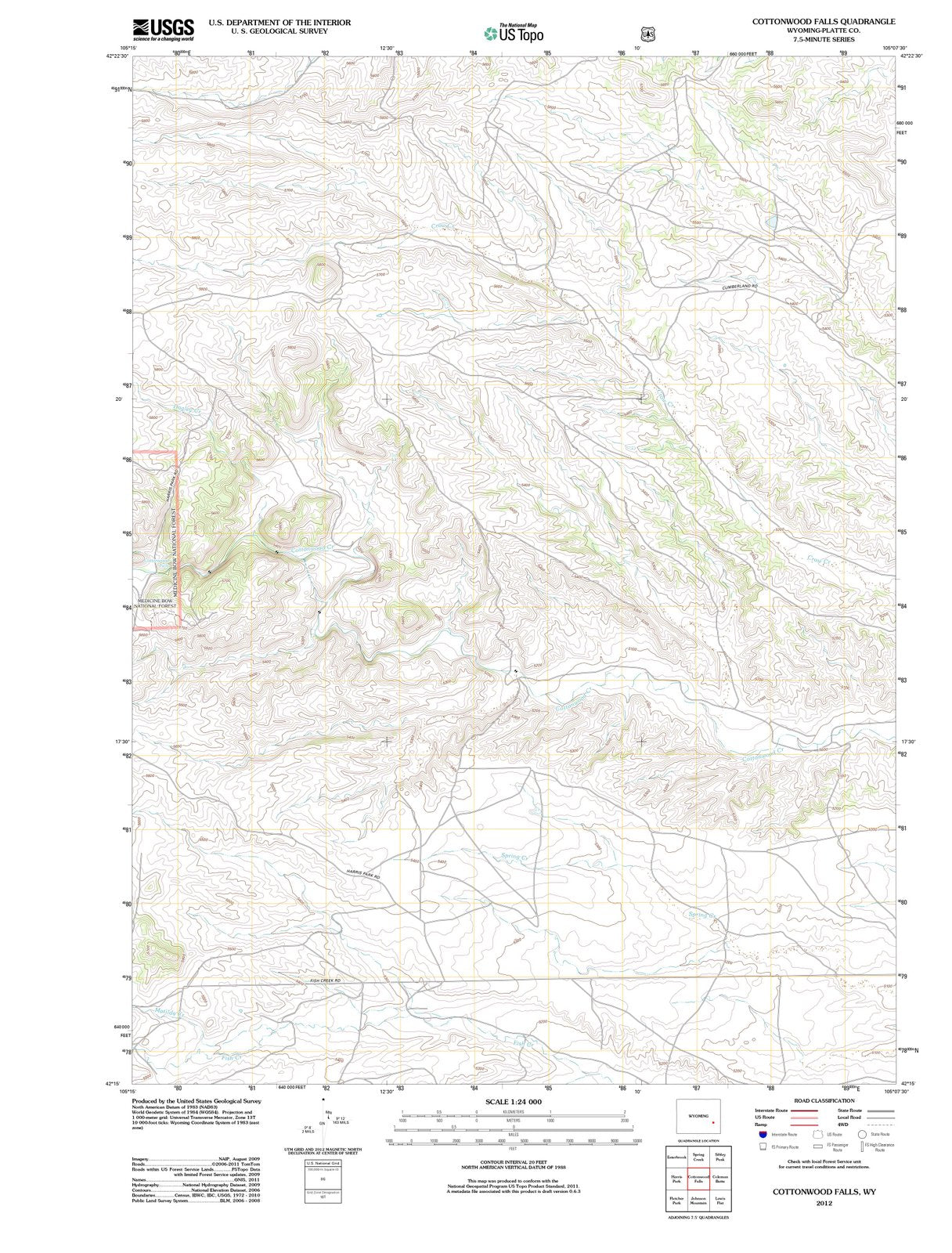 2012 Cottonwood Falls, WY - Wyoming - USGS Topographic Map