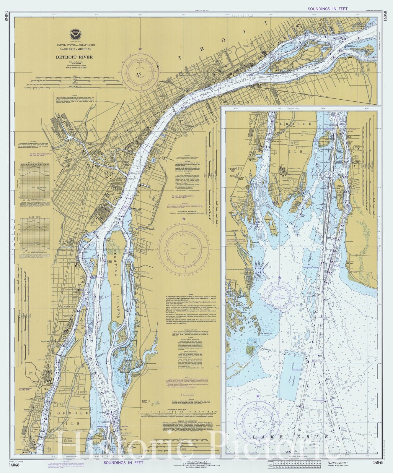 Historic Nautical Map - Detroit River, 1980 NOAA Chart - Michigan (MI) - Vintage Wall Art