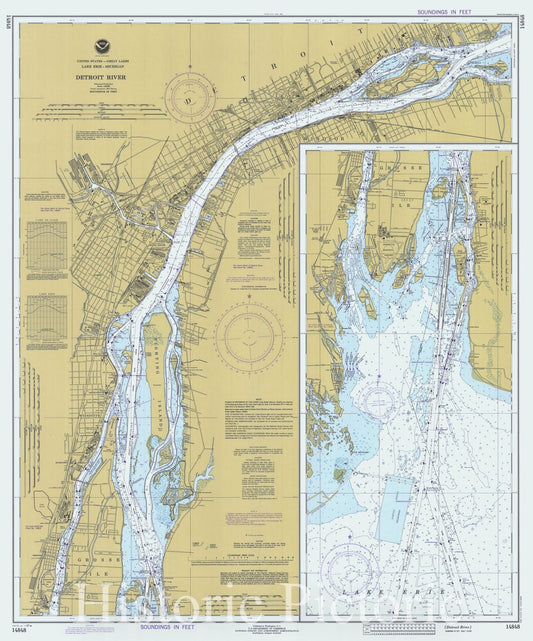 Detroit River Nautical Chart 1980 - Historical Map Print