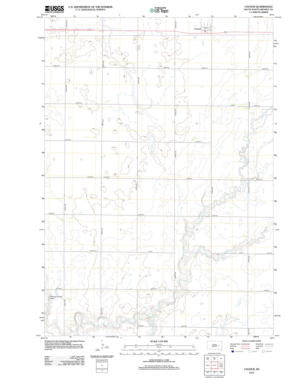 2012 Cavour, SD - South Dakota - USGS Topographic Map