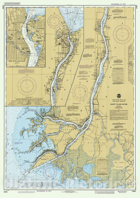 Historic Nautical Map - Saint Clair River, 1987 NOAA Chart - Michigan (MI) - Vintage Wall Art