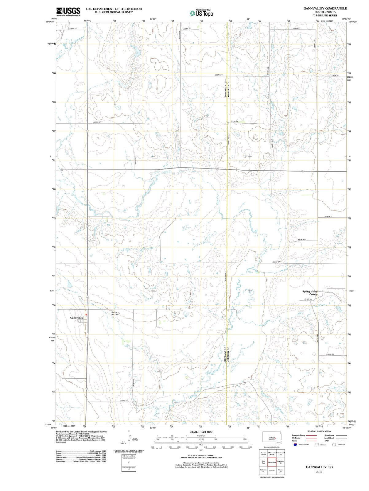 2012 Gannvalley, SD - South Dakota - USGS Topographic Map