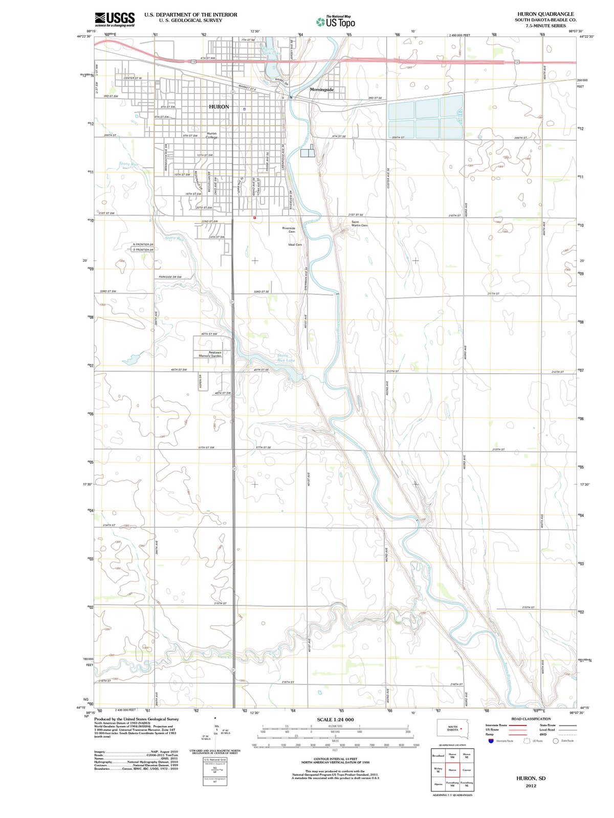 2012 Huron, SD - South Dakota - USGS Topographic Map