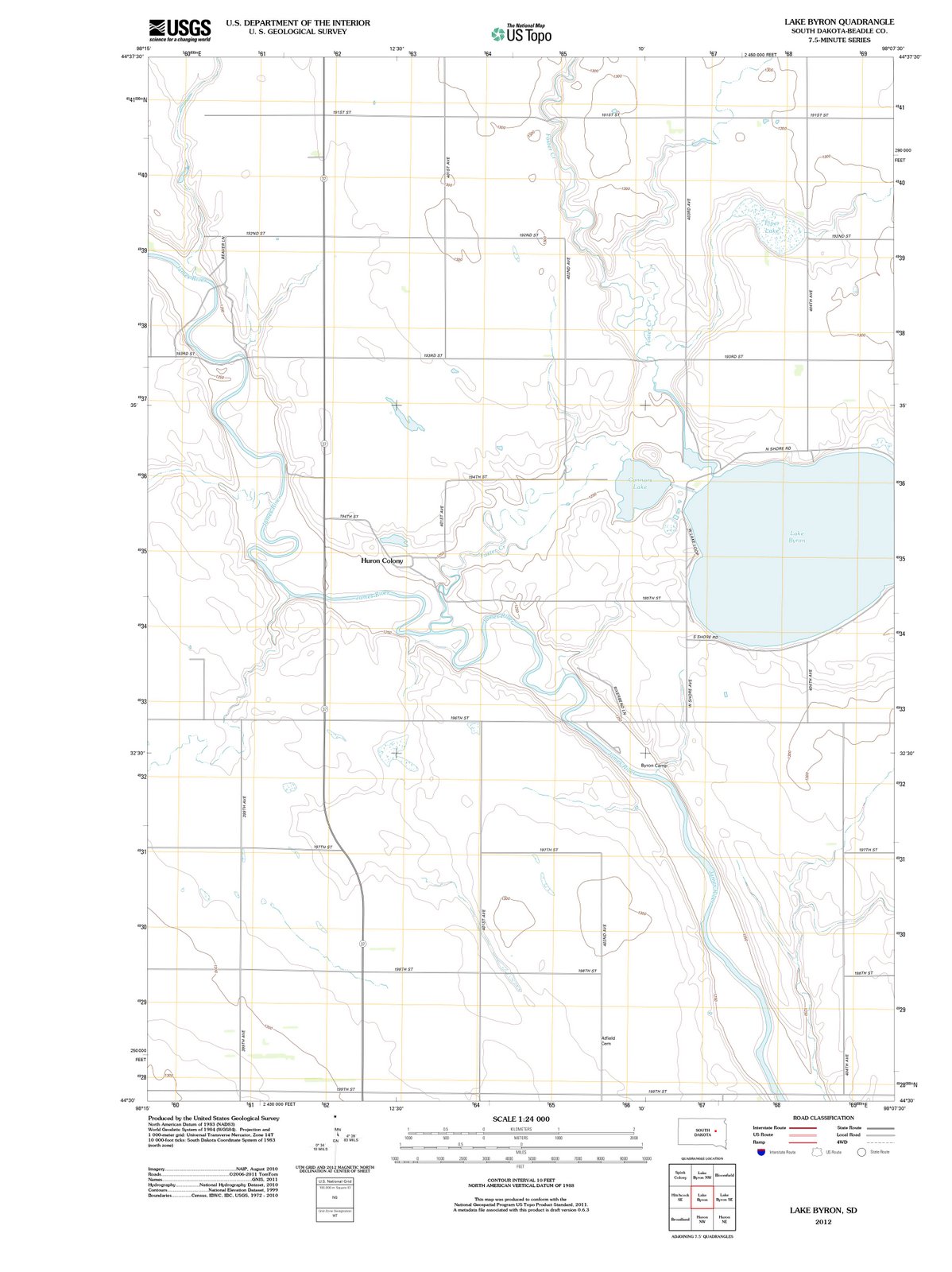 2012 Lake Byron, SD - South Dakota - USGS Topographic Map