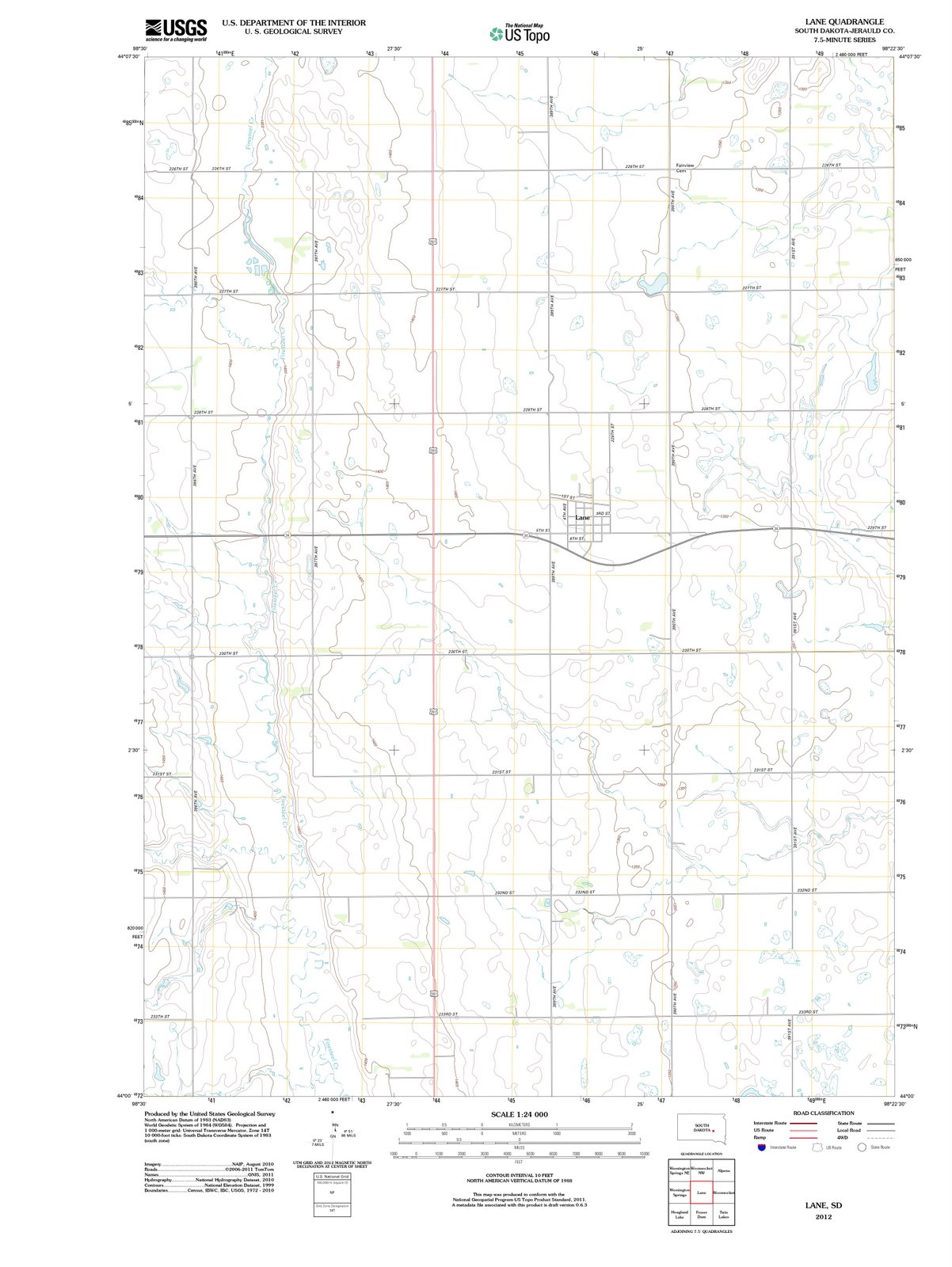 2012 Lane, SD - South Dakota - USGS Topographic Map