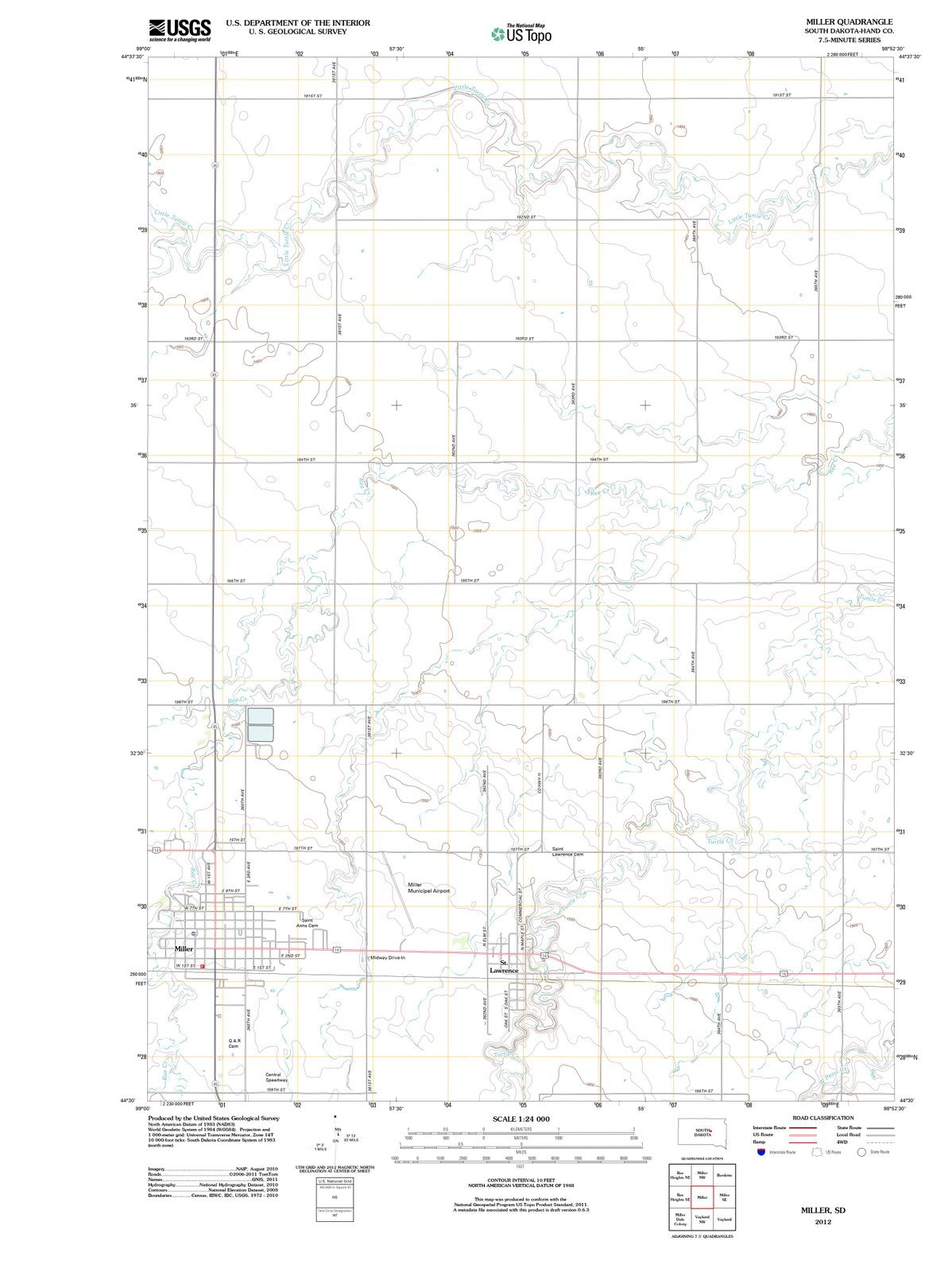2012 Miller, SD - South Dakota - USGS Topographic Map