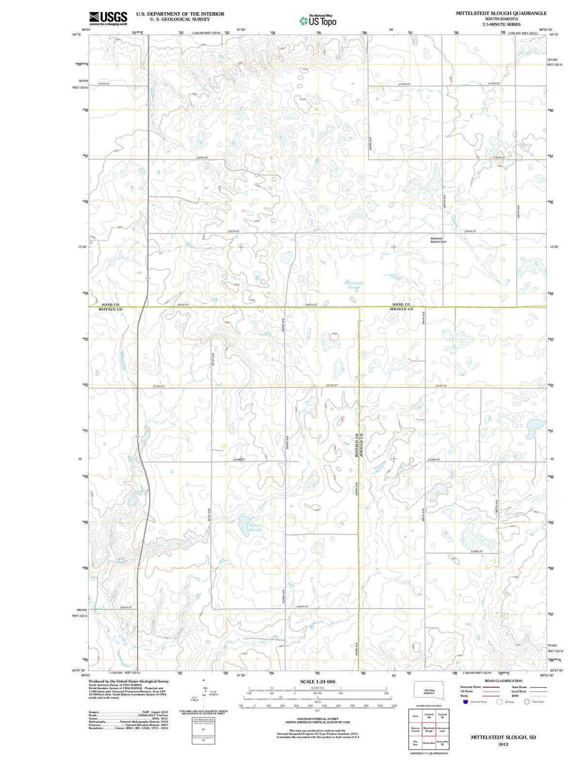 2012 Mittelstedt Slough, SD - South Dakota - USGS Topographic Map