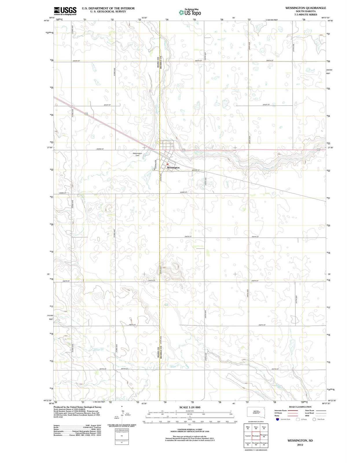 2012 Wessington, SD - South Dakota - USGS Topographic Map