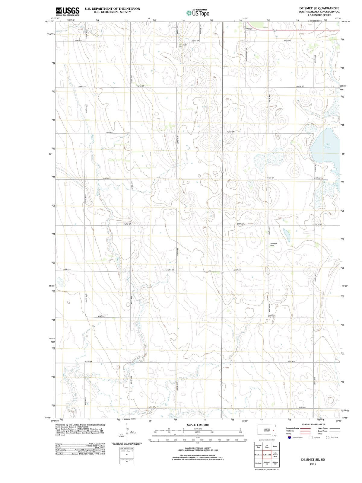 2012 De SMET, SD - South Dakota - USGS Topographic Map v2