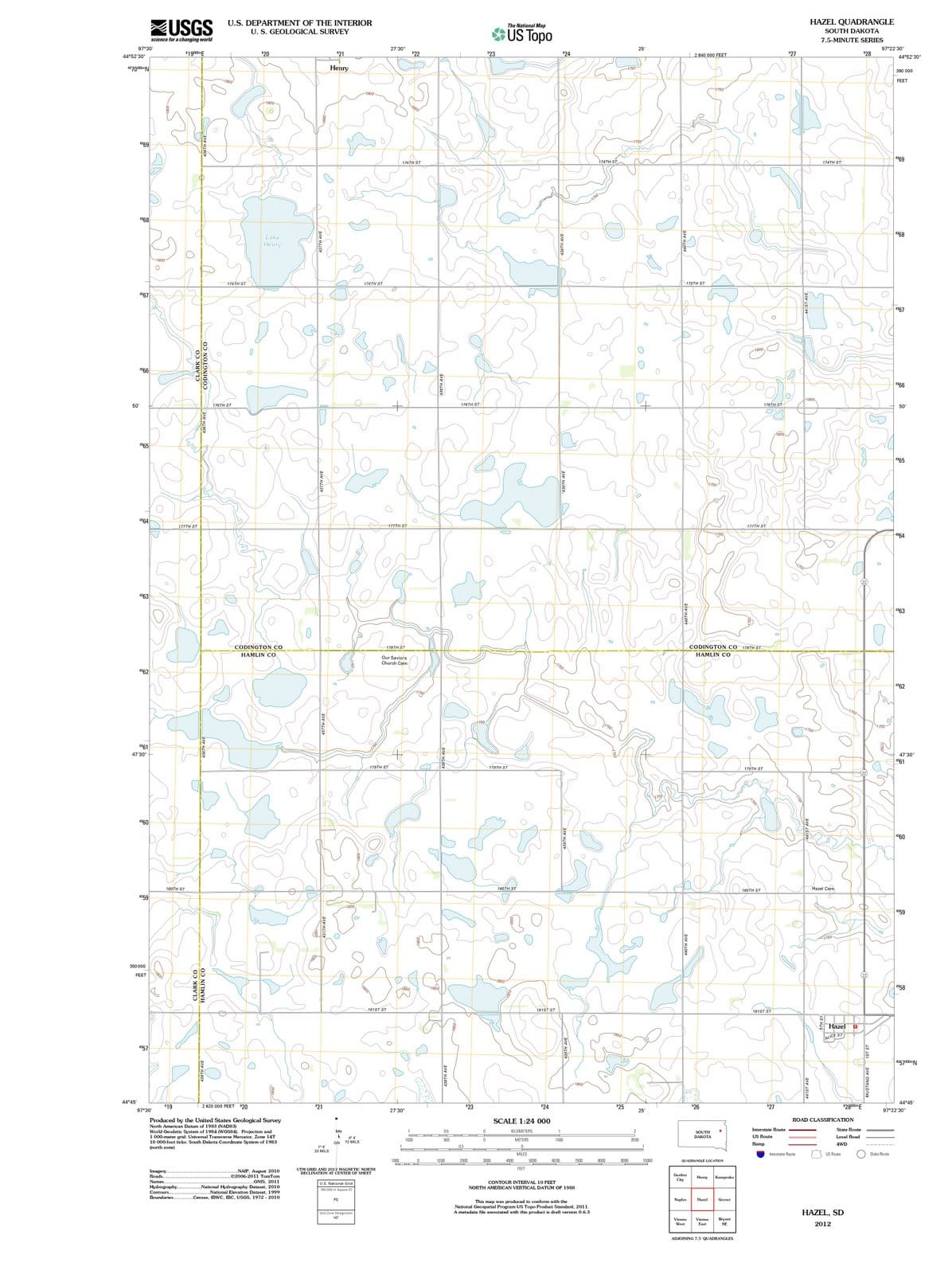 2012 Hazel, SD - South Dakota - USGS Topographic Map