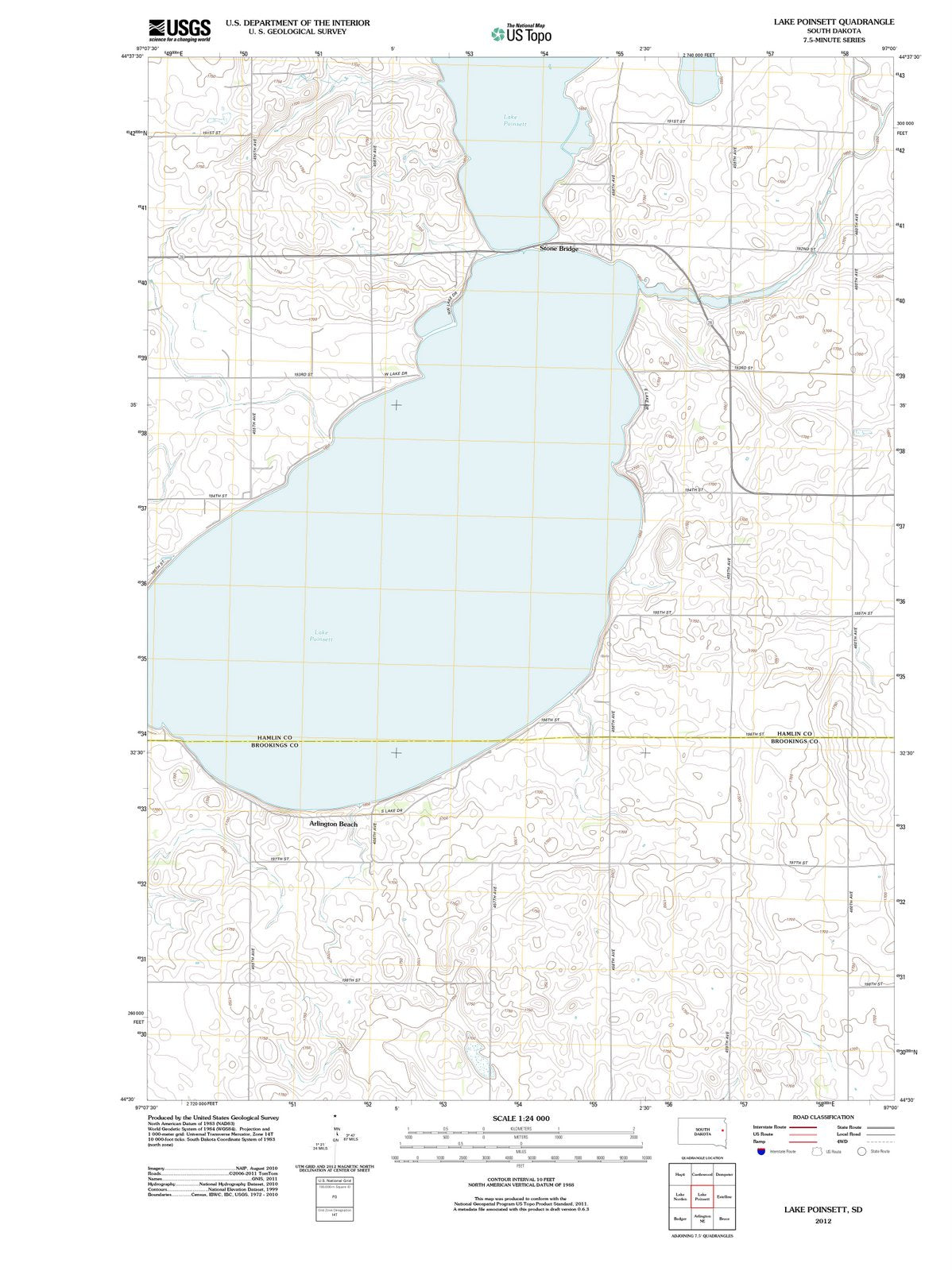 2012 Lake Poinsett, SD - South Dakota - USGS Topographic Map