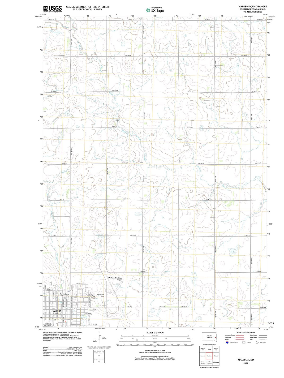 2012 Madison, SD - South Dakota - USGS Topographic Map