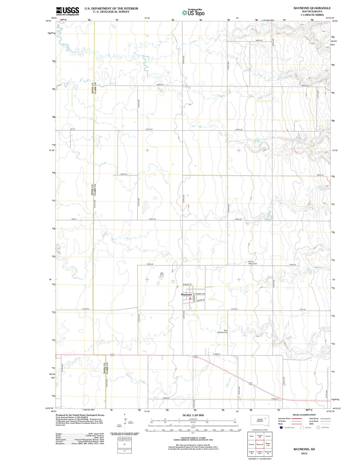 2012 Raymond, SD - South Dakota - USGS Topographic Map