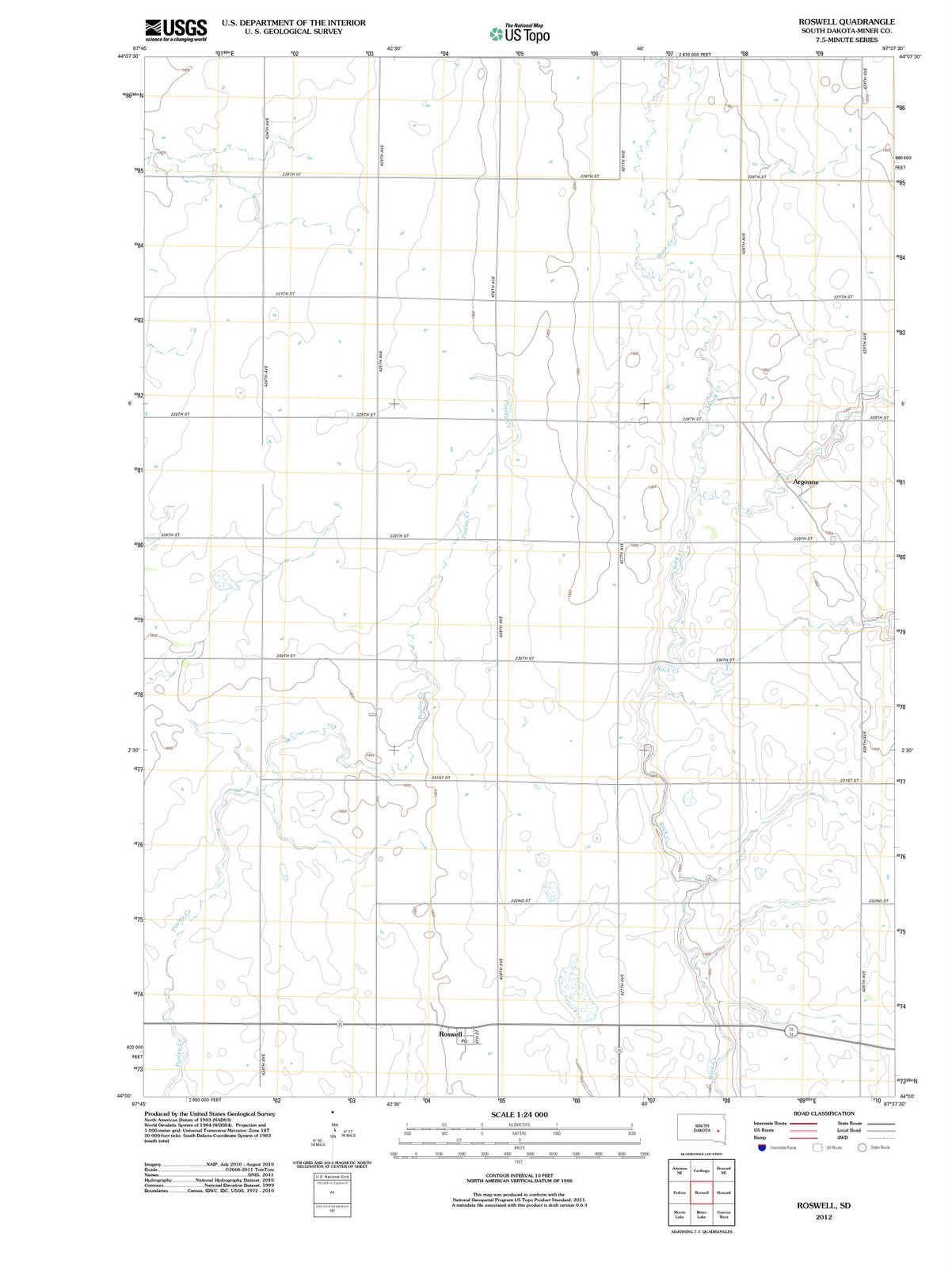 2012 Roswell, SD - South Dakota - USGS Topographic Map