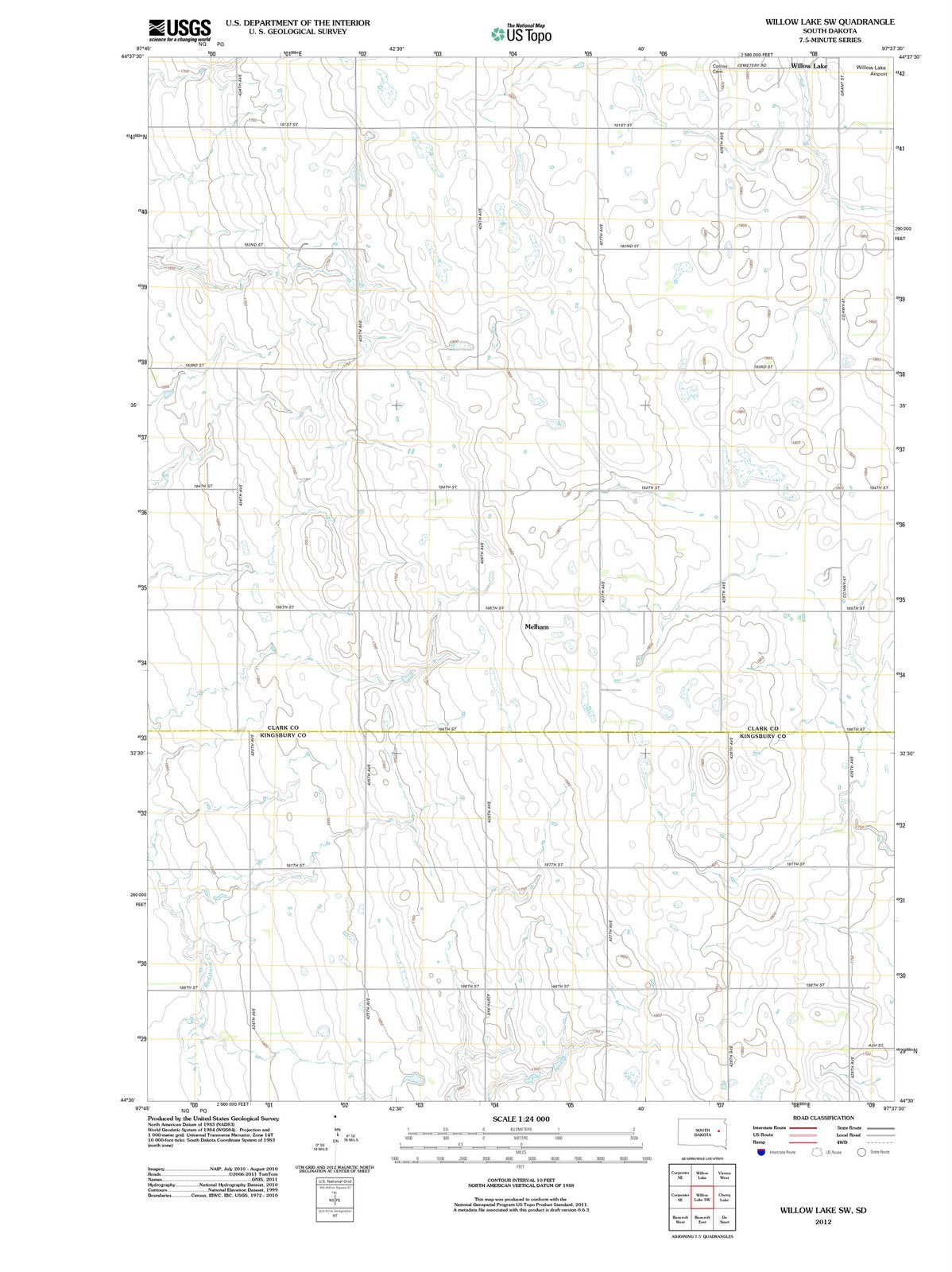 2012 Willow Lake, SD - South Dakota - USGS Topographic Map v2