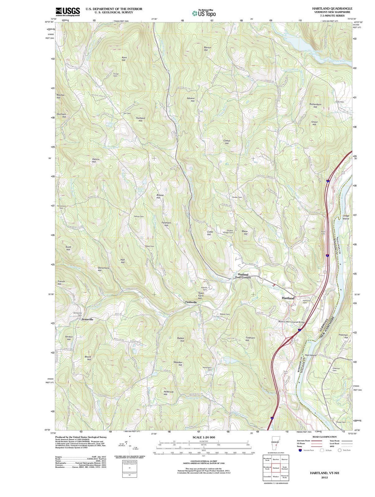 2012 Hartland, VT - Vermont - USGS Topographic Map