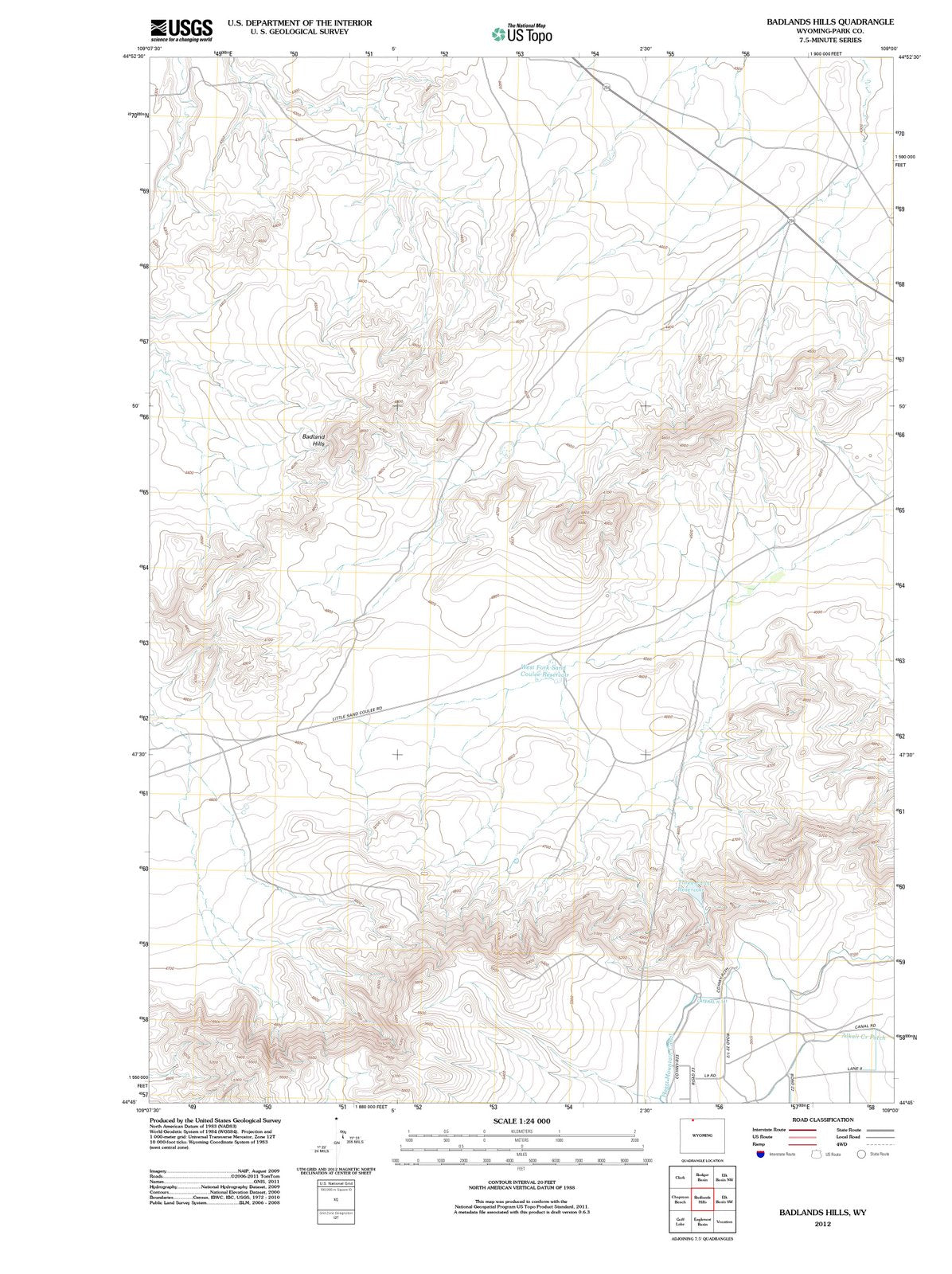2012 Badlands Hills, WY - Wyoming - USGS Topographic Map