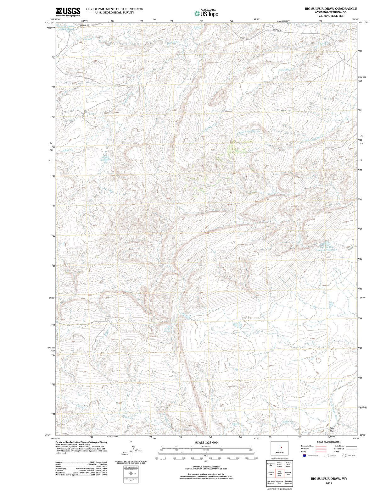 2012 Big Sulfurraw, WY - Wyoming - USGS Topographic Map