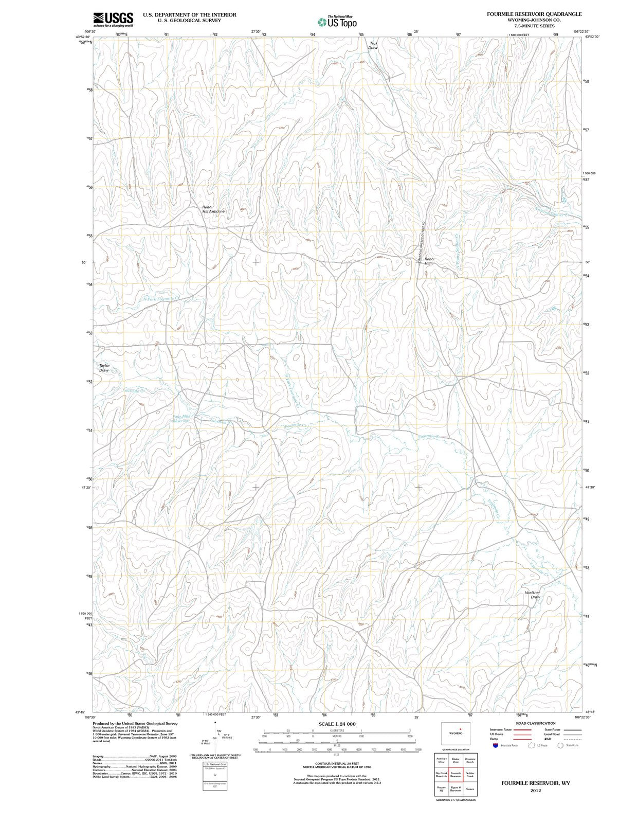 2012 Fourmile Reservoir, WY - Wyoming - USGS Topographic Map