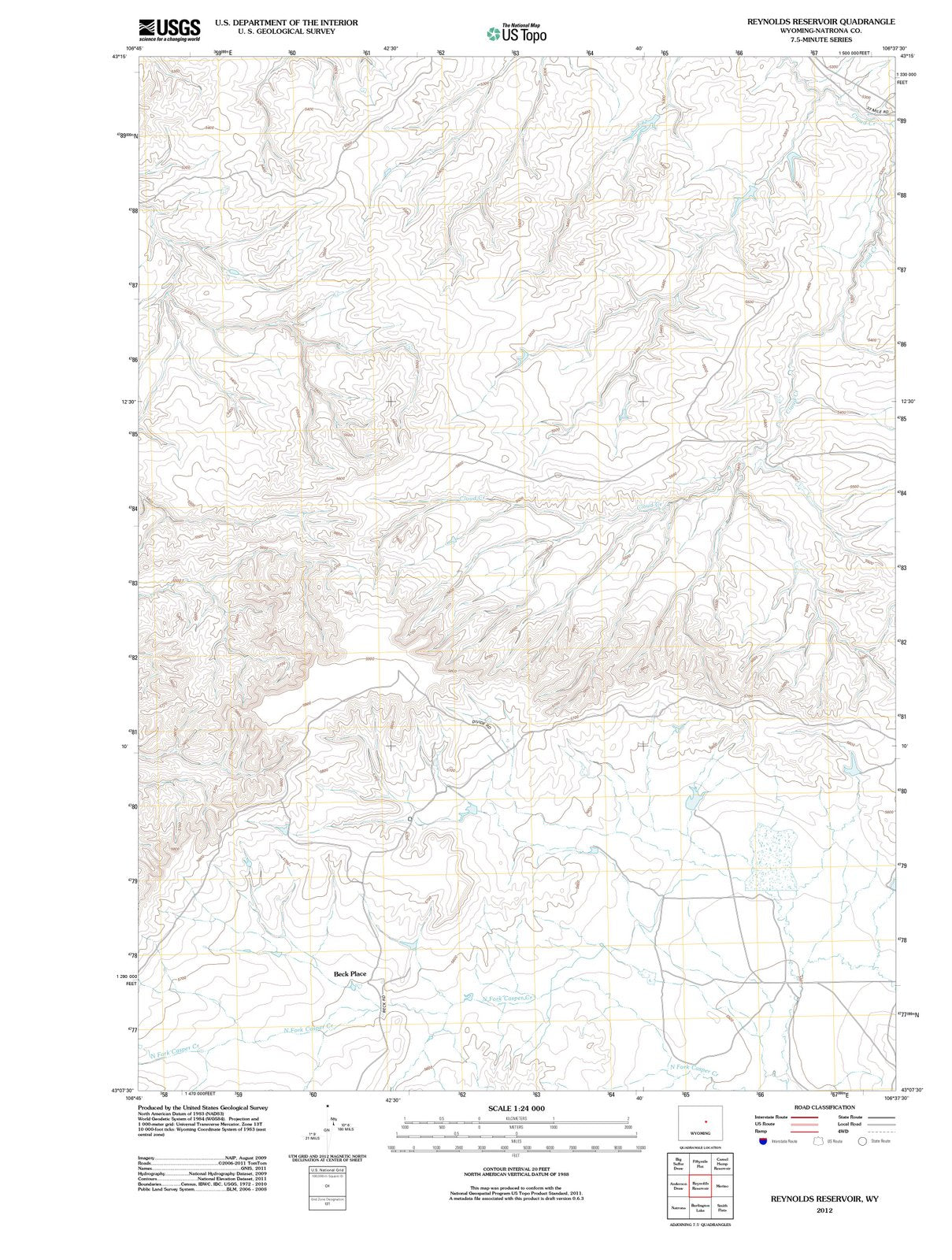 2012 Reynolds Reservoir, WY - Wyoming - USGS Topographic Map
