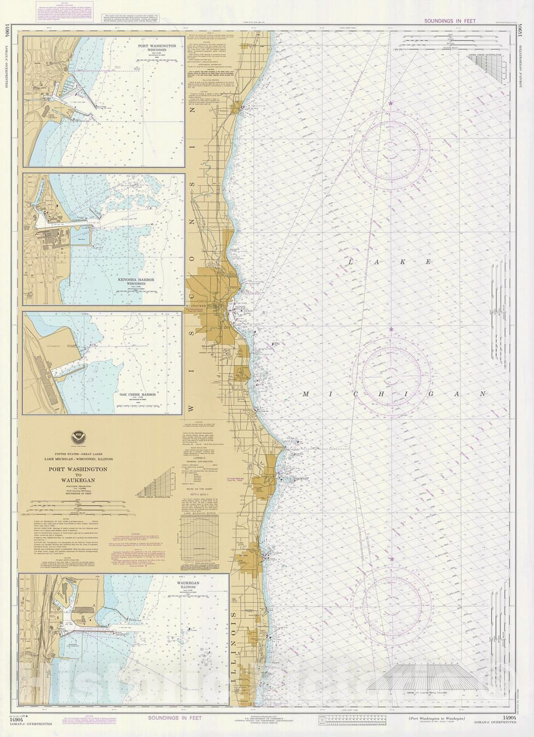 Historic Nautical Map - Port Washington To Waukegan, 1985 NOAA Chart - Illinois, Wisconsin (IL, WI) - Vintage Wall Art