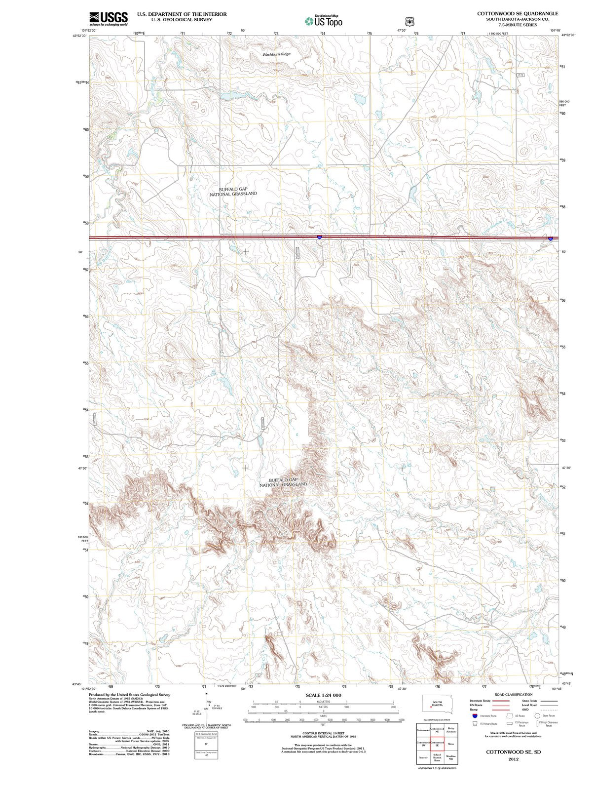 2012 Cottonwood, SD - South Dakota - USGS Topographic Map v2
