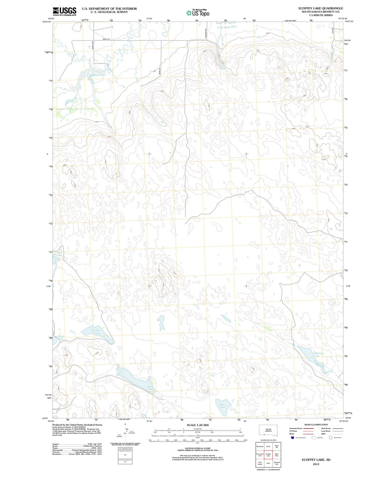 2012 Ecoffey Lake, SD - South Dakota - USGS Topographic Map