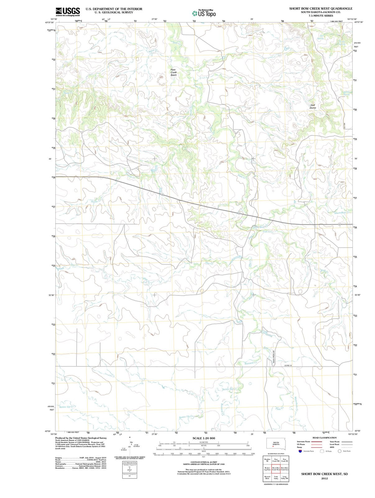 2012 Short Bow Creek West, SD - South Dakota - USGS Topographic Map
