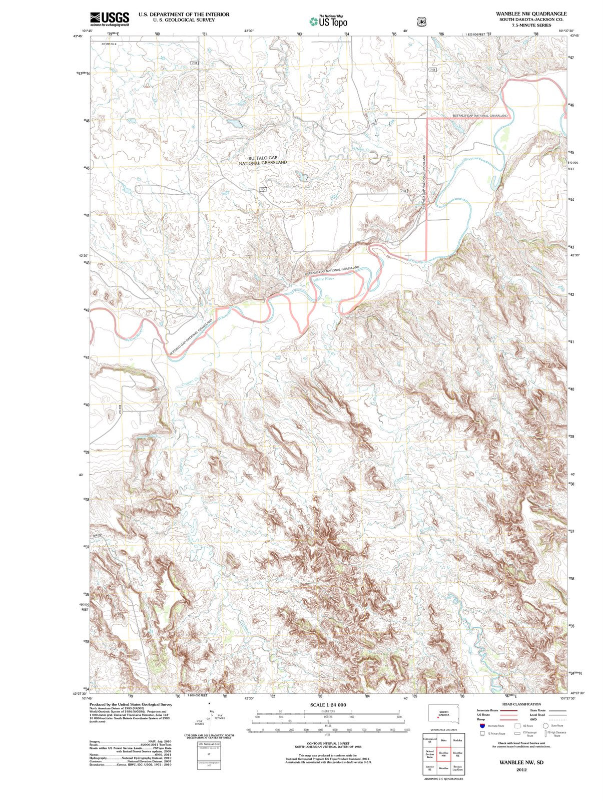 2012 Wanblee, SD - South Dakota - USGS Topographic Map v2
