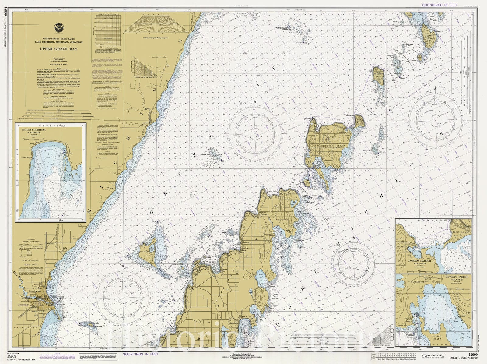 Historic Nautical Map - Upper Green Bay, 1982 NOAA Chart - Wisconsin, Michigan (WI, MI) - Vintage Wall Art